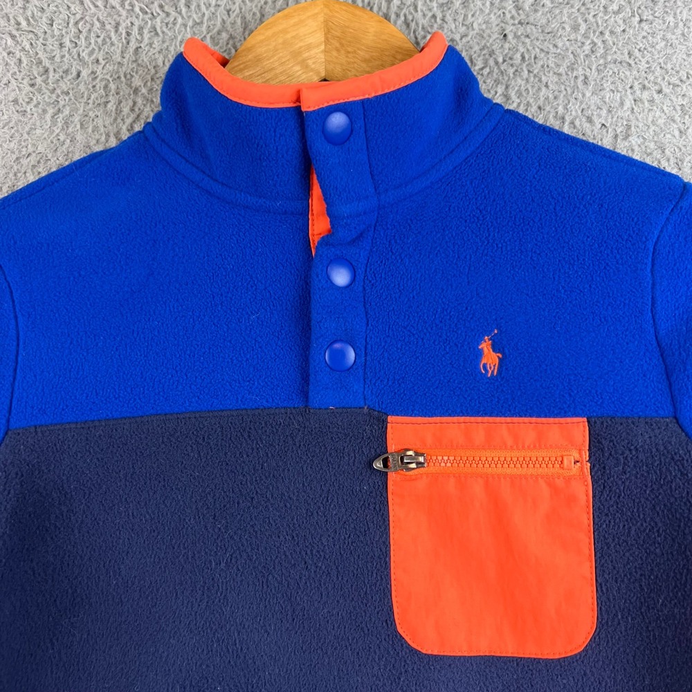 Polo Ralph Lauren Kids Fleece Pullover Blue Navy Orange Snap Mock Neck Size 5 - Picture 3 of 8